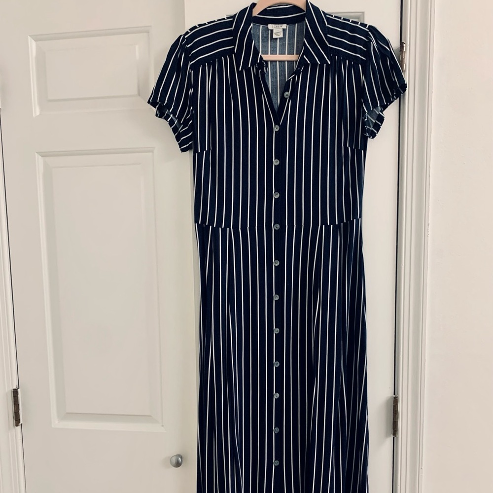 Navy and white stripe Jcrew mid length dress